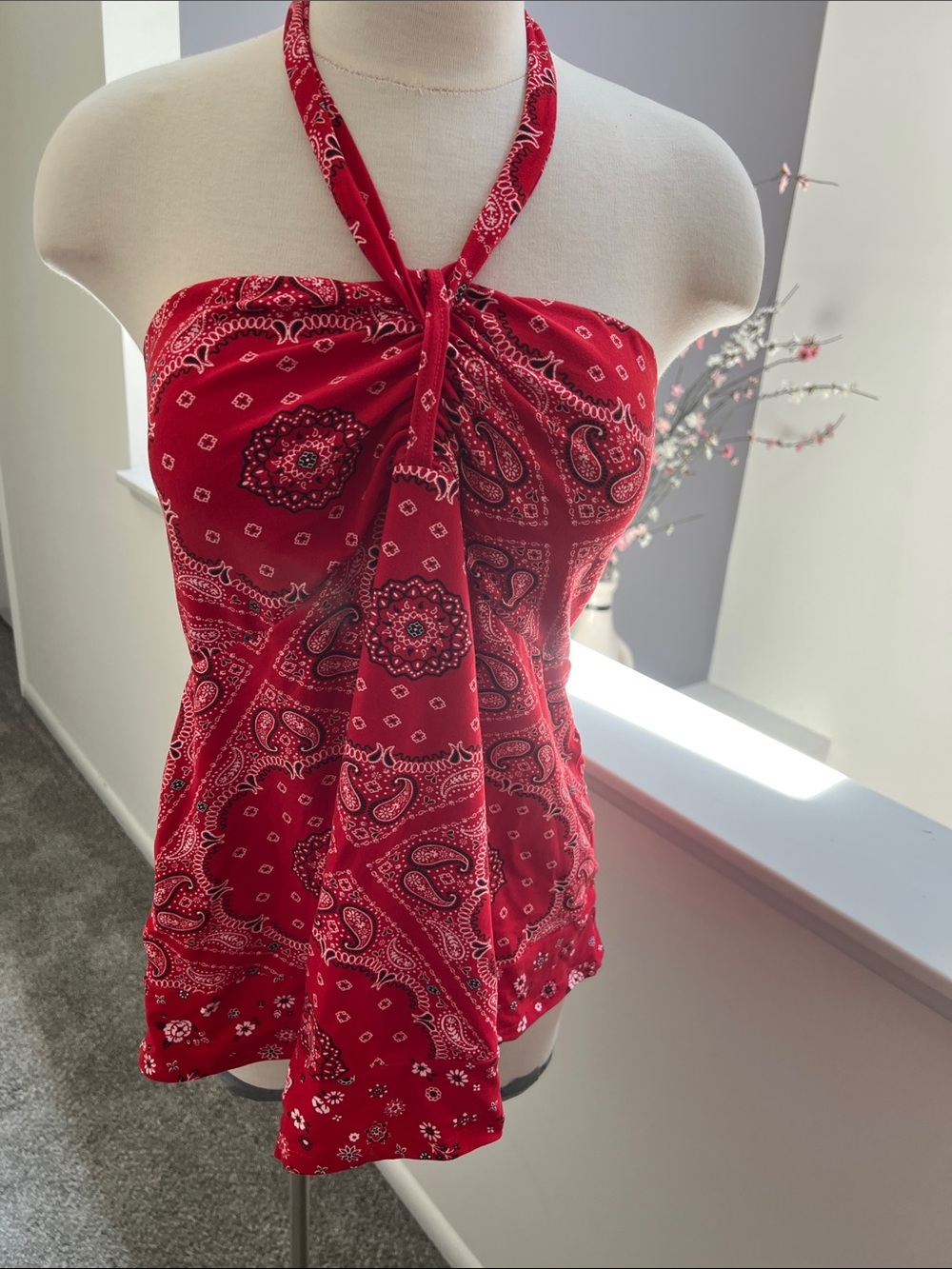 Red Bandana Print Halter Top